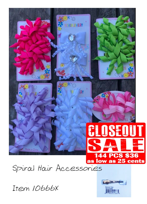 Spiral Hair Accessories - Closeout 144 Pcs.